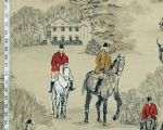 Horse hunt fabric equestrian hounds toile red orange gold